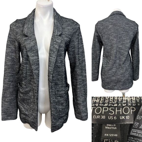 Topshop open front cardigan sweater jacket US 6 black/gray marked knit casual -8 - Picture 1 of 6